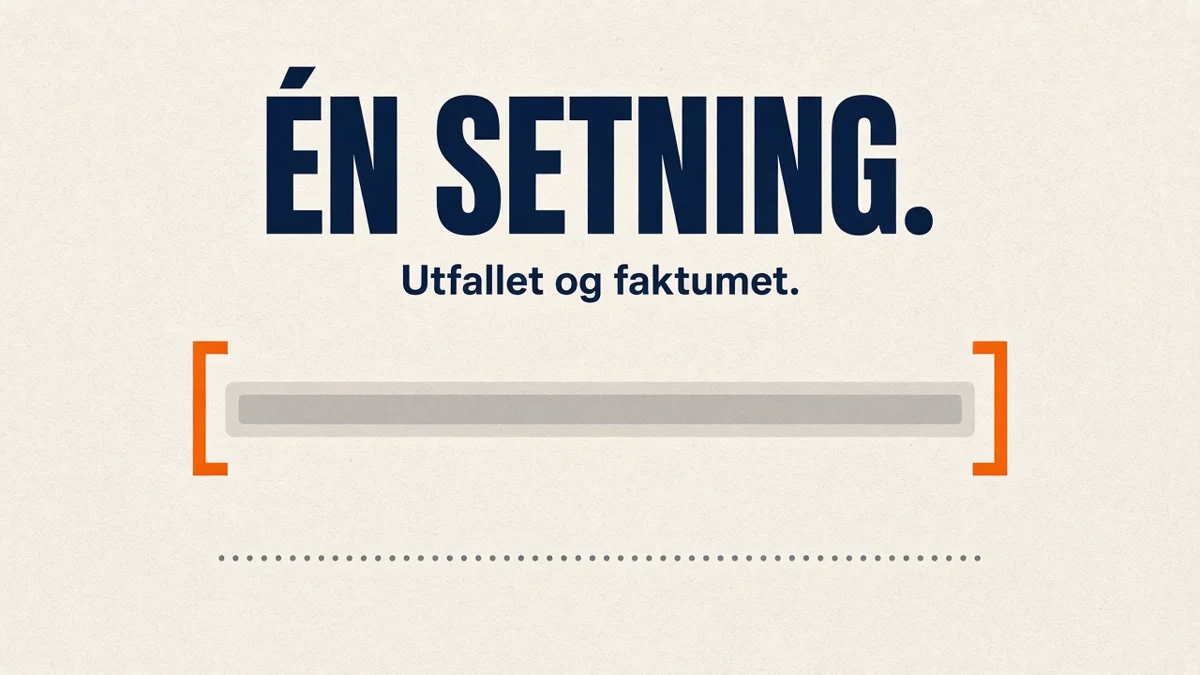 Diagram av én vannrett papirstrimmel med en grå plassholder, en oransje klamme rundt bare den stripen, og en prikket tom svartlinje under, under overskriften «Én setning».